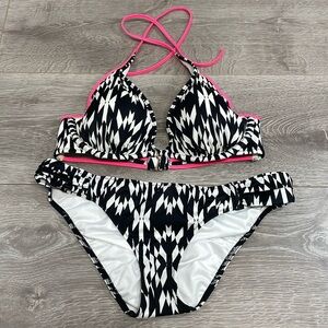 Victoria’s Secret Bikini The Knockout High Tie Halter Top Black Refracted Geo